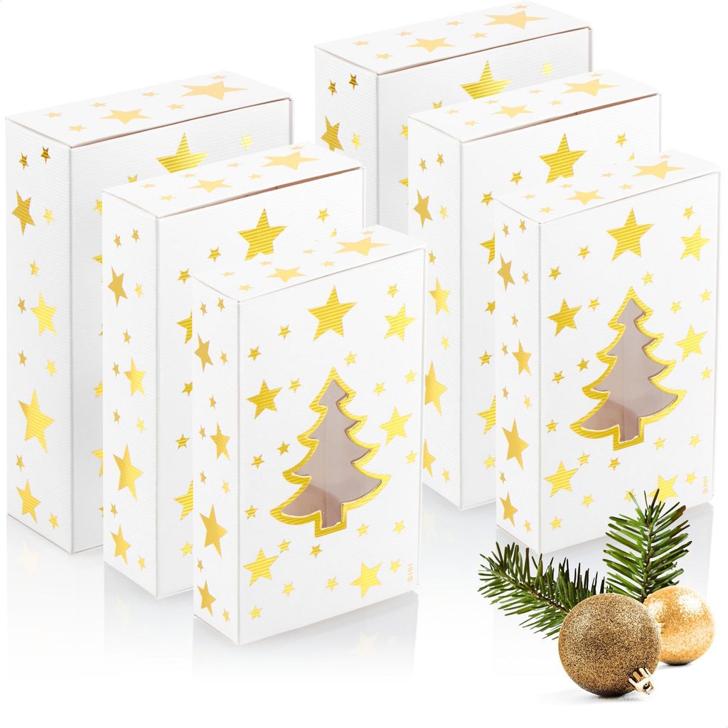 com-four 6-teiliges Geschenkschachtel-Set in 3 Größen - Geschenkboxen mit Weihnachtsmotiven - Faltbox aus stabilen Pappkarton - faltbare Pappbox