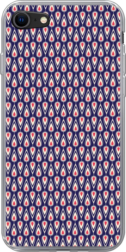 MuchoWow Handyhülle Schutzhülle Hülle für Telefoonhoesje iPhone 7 Muster - Vintage - Blau - Rot Silikon Softcase Handy Hülle - Kartenhalter