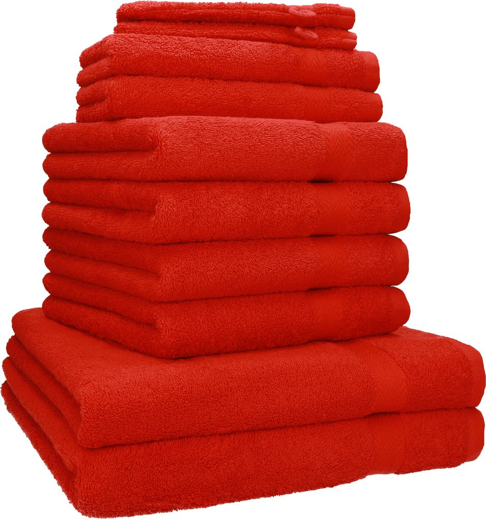 Betz 10-tlg. Handtuch-Set PREMIUM 2 Duschtücher 4 Handtücher 2 Gästetücher 2 Waschhandschuhe Farbe: rot