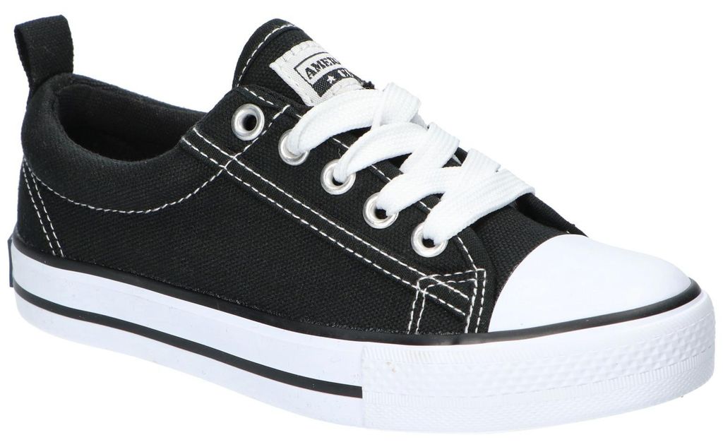 American Club LH129, Kinder Sneaker Schnürschuhe leichte luftige Turnschuhe weißer Boden, Schwarz 32