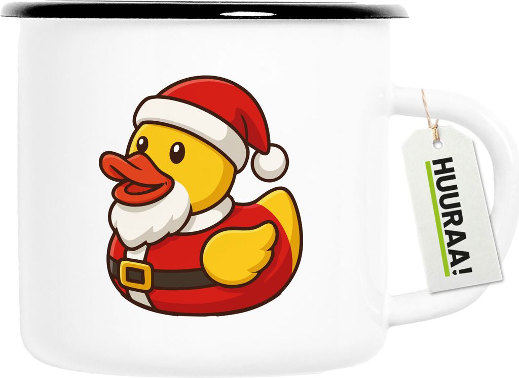 Huuraa Emaille Tasse Quietscheente Nikolaus Gummiente Weihnachtsmann 300ml Vintage Campingbecher Geschenkidee