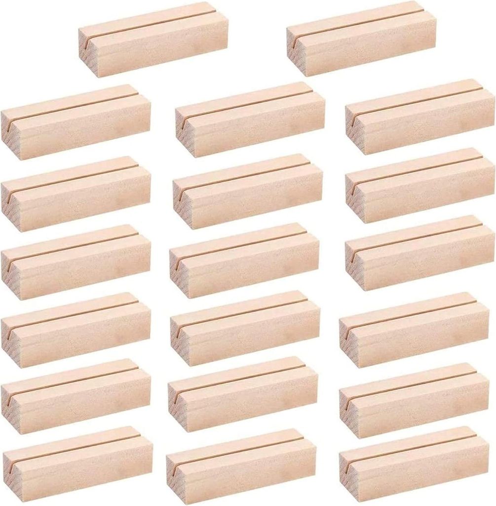 Kartenhalter - 20 Stück Tischkartenhalter aus Holz mit Kleber - Namensschild Fotohalter für Restaurants, Hochzeiten und Partys Kartenständer