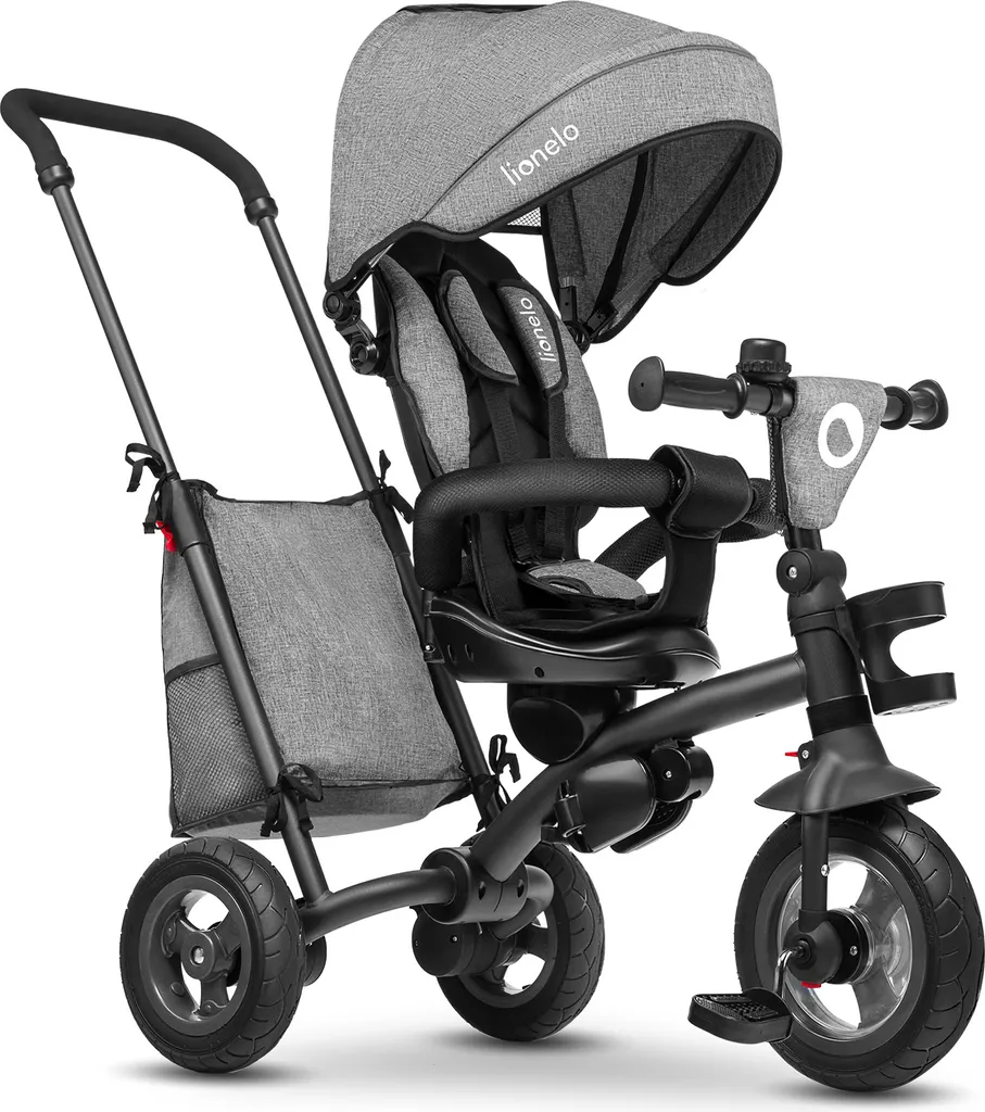 Lionelo Tris Tricycle évolutif enfant dès 1 an Gris avec canne parentale