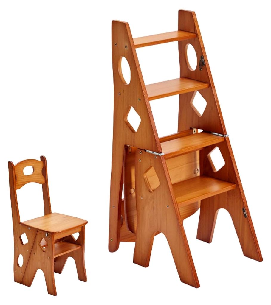 Klappbare Bibliotheksleiter aus Massivholz, 4-Stufen Trittleiter, 4-Stufen-Hocker für Bibliothek, Büro und Zuhause