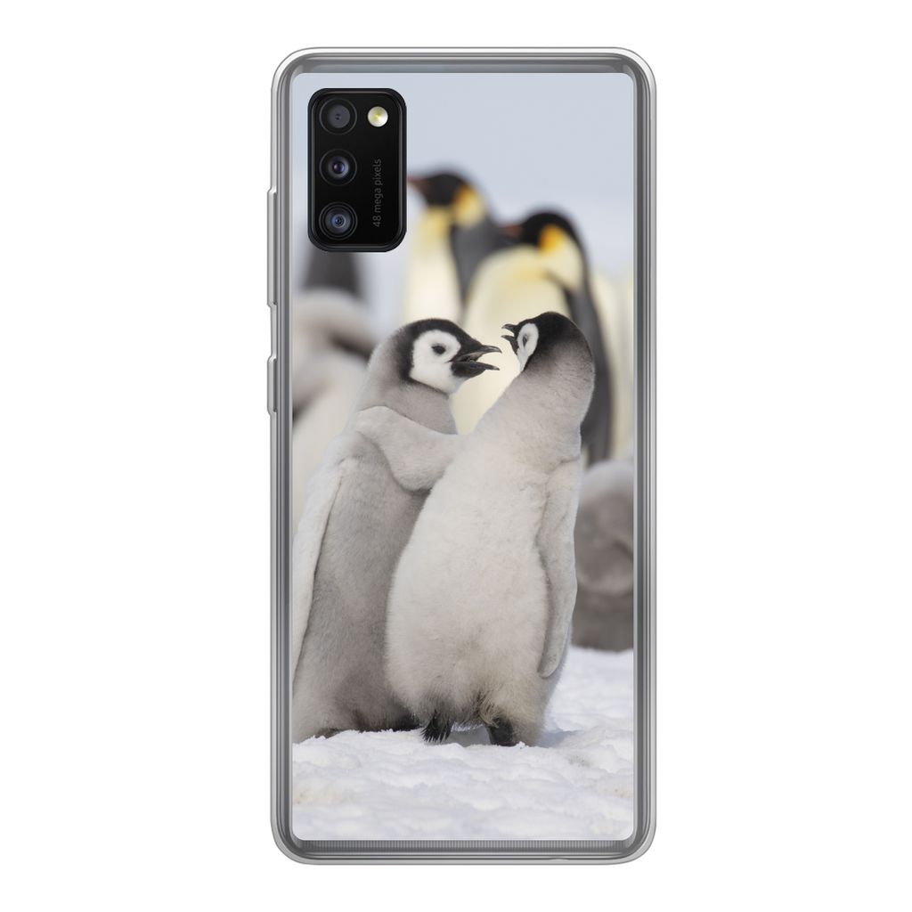 MuchoWow Handyhülle Schutzhülle Hülle für Samsung Galaxy A41 Pinguine - Schnee - Tiere Silikon Softcase Handy Hülle - Mobiltelefon