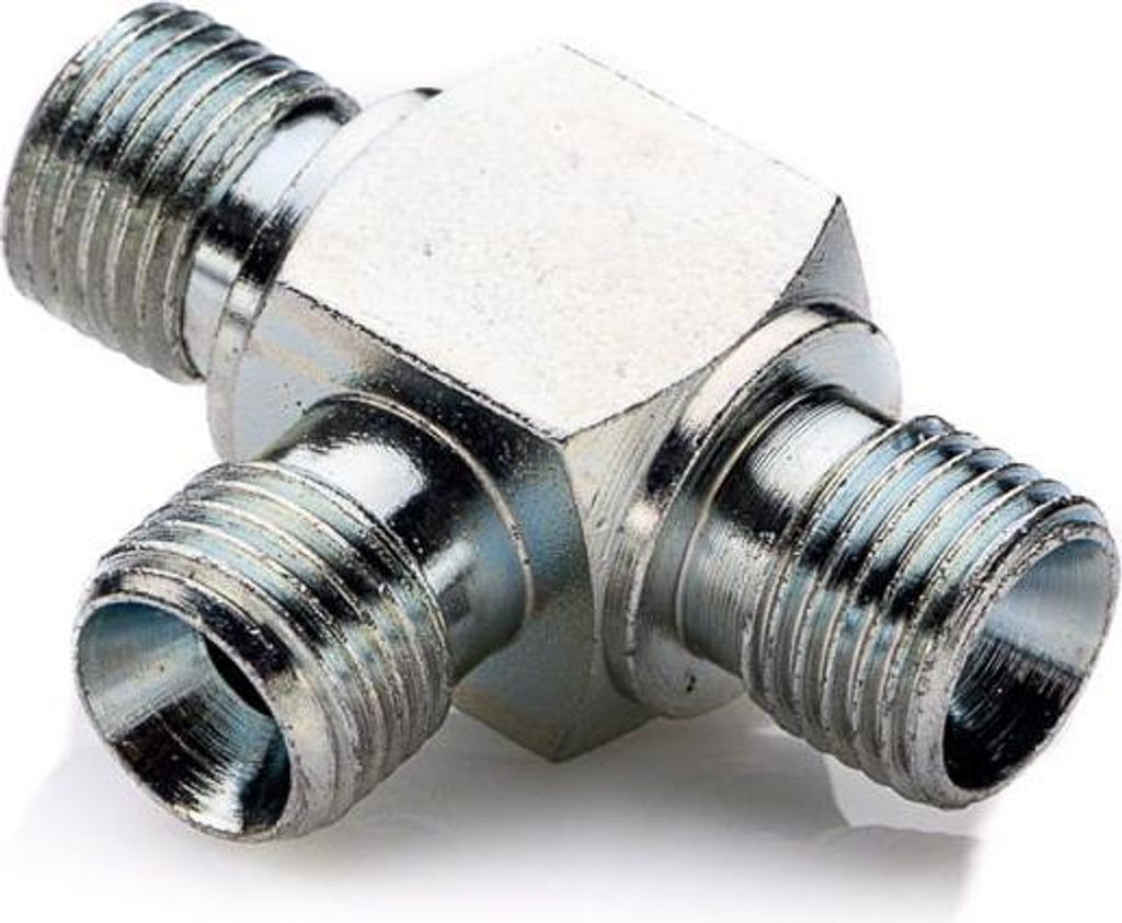 POLBERIS T-Stück 3/8" Stahl Hydraulik Hochdruck BSP-Gewinde, verzinkt