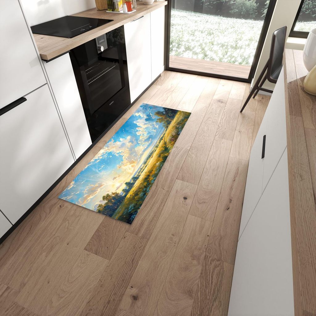 Küchenteppich 60x150cm rutschfest & abwischbar PVC Läufer - Landschaft mit Wolken