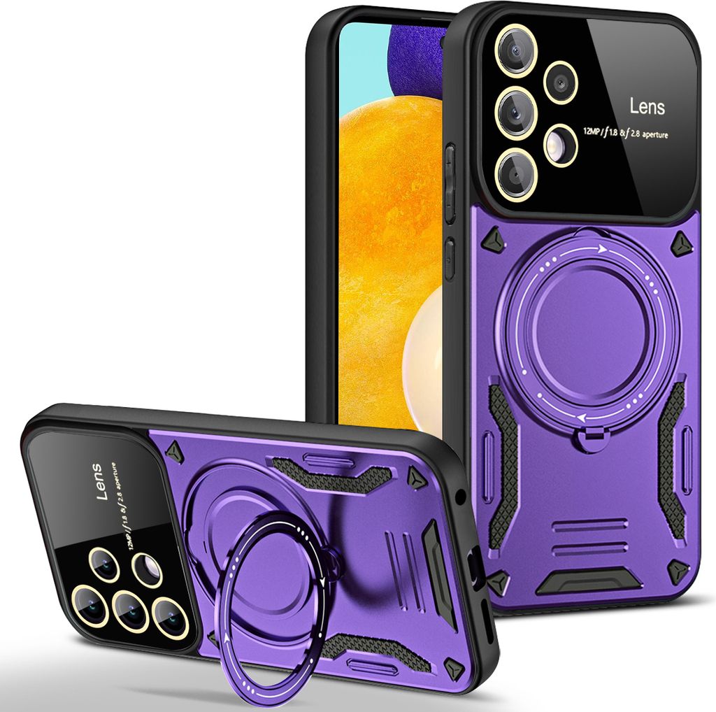 Rüstung Handyhülle für Samsung Galaxy A52 A52s 5G Dual-Layer Ringhalter Ständer Hülle Lila