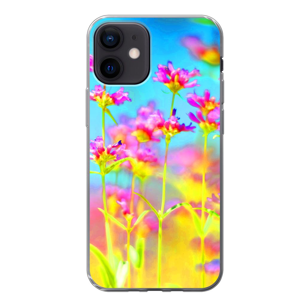 MuchoWow Handyhülle Schutzhülle Hülle für iPhone 12 Blumen - Kunst - Psychedelisch Silikon Softcase Handy Hülle - Schutzhülle
