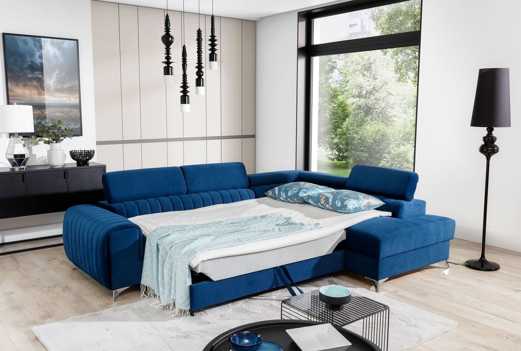 Elegantes Ecksofa "Laurence" in Samtstoff, L-Form