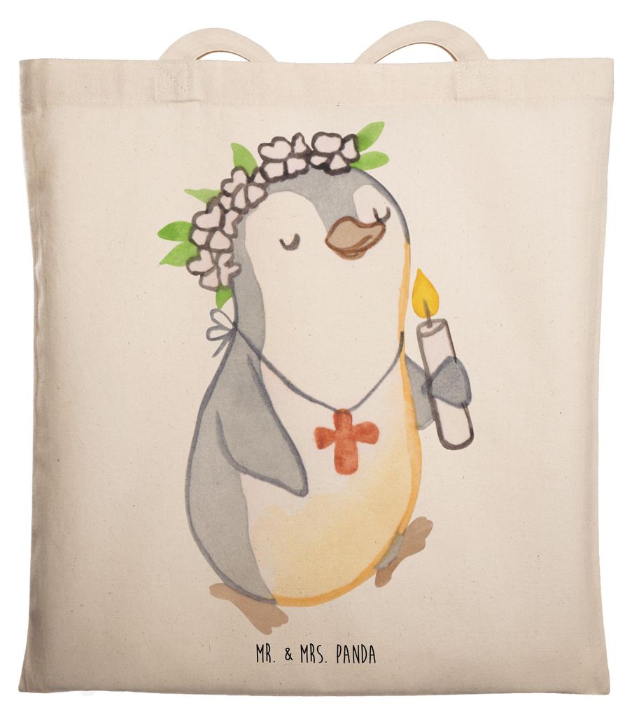 Mr. & Mrs. Panda Tote Bag Pinguin Kommunion Mädchen - Transparent - Geschenk, Shopping Tasche, Konfirmation, Jutebeutel, Schultasche, Gläubig, La...
