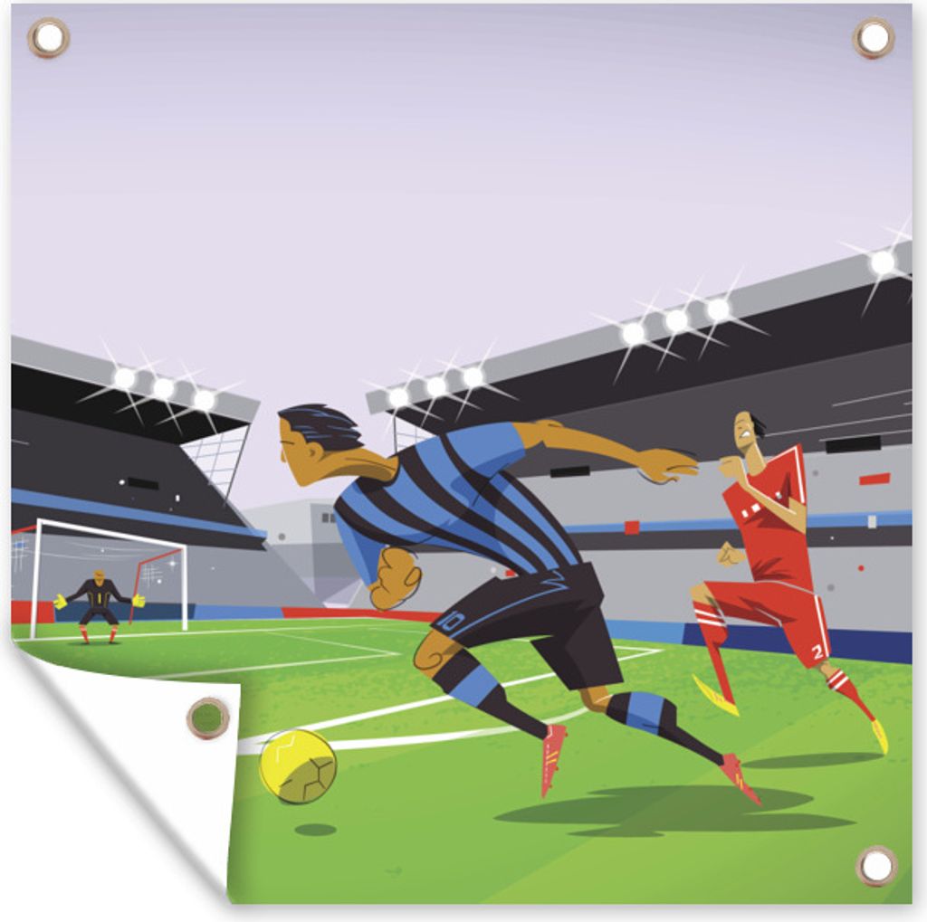 MuchoWow 50x50 cm Outdoor-Poster Gartendeko Sichtschutz Garten Poster für den Garten Eine Illustration von Spielern, die in einem Stadion Fußba...