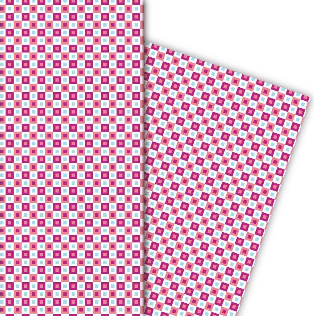 Geometrisches Retro Geschenkpapier mit Quadrate, grün - G4853, 32 x 48cm