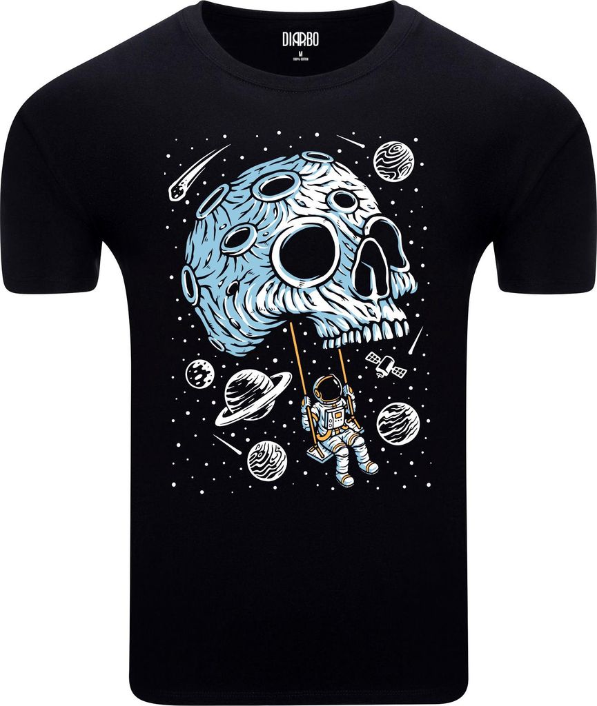 Diarbo Herren T-Shirt mit Weltraum-Druck Schädelplanet Schwarz Gr.S