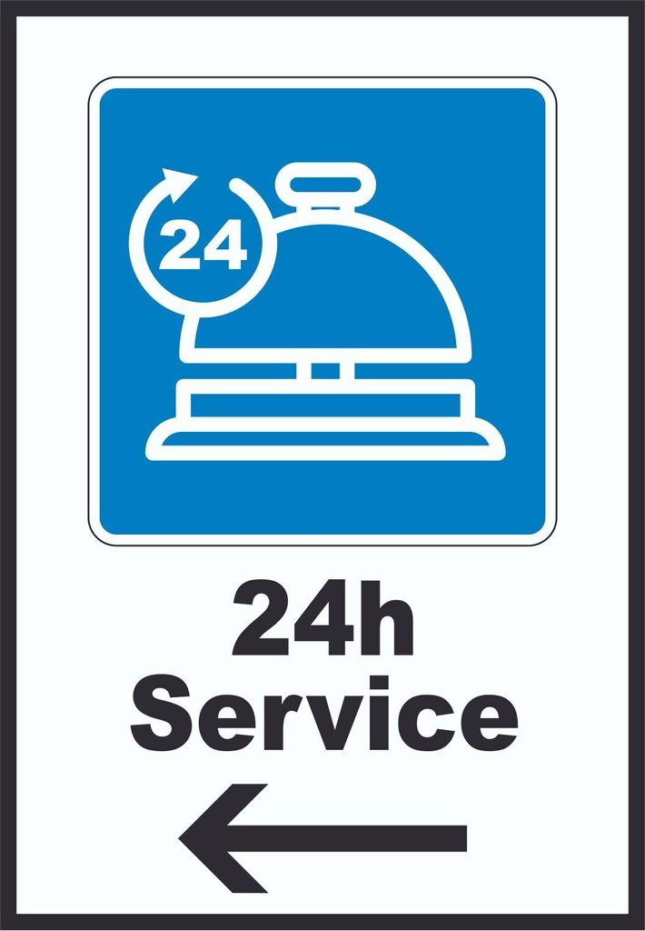 24H Service Schild mit Pfeil links A0 Rückseite selbstklebend