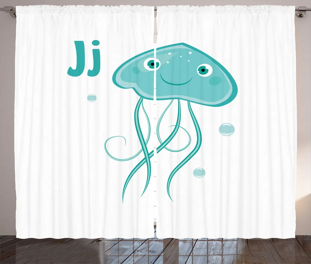 Rideau pour chambre enfant Lettre J Méduse, 280x225 cm déco marine