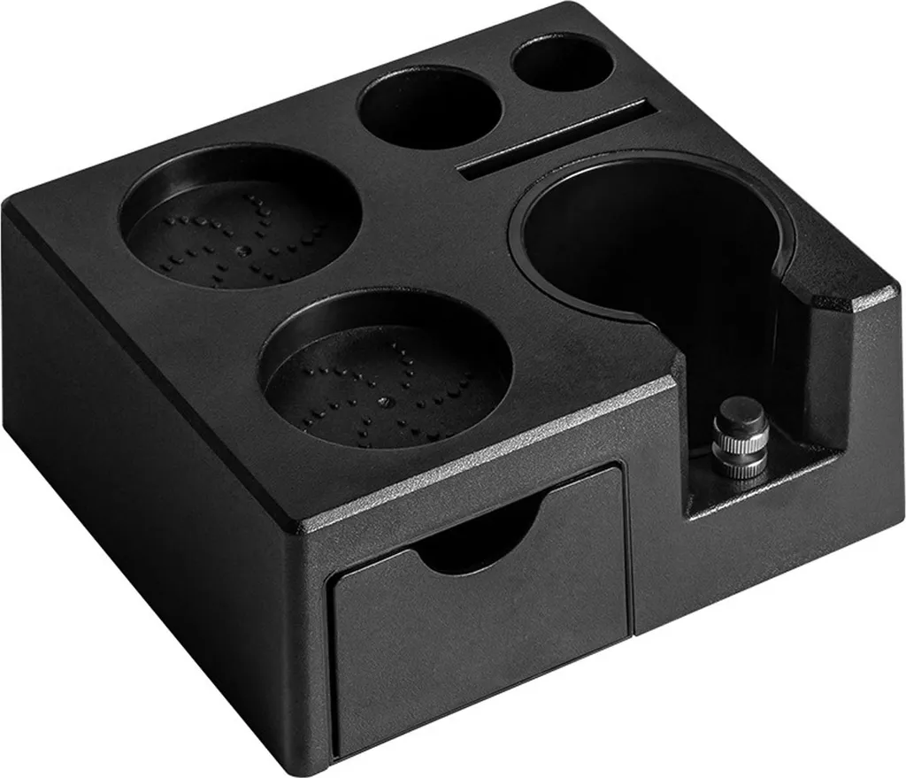 Espresso Tamping Station höhenverstellbar 51-54/58mm Portafilter Halter mit 4pcs Tamper und Verteiler Organizer 1pc Slot 1pc Hidden Drawer Waschbar BP