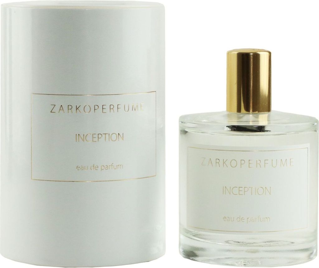A perfume bottle and its packaging are displayed against a white background.