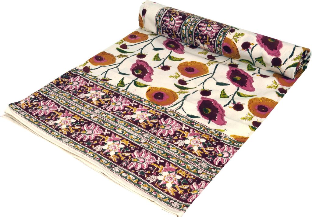 Blockdruck Tagesdecke, Bett & Sofaüberwurf, Handgearbeiteter Wandbehang, Wandtuch - Design 10, Rot, Baumwolle, Größe: Double 225*275 cm