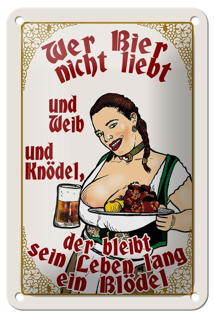 Blechschild Pinup 12x18cm wer Bier nicht liebt ein Blödel