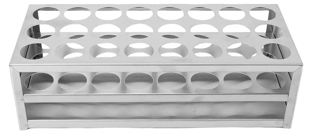 Portoir 24 trous en inox 304 pour tubes 30mm haute résistance acide