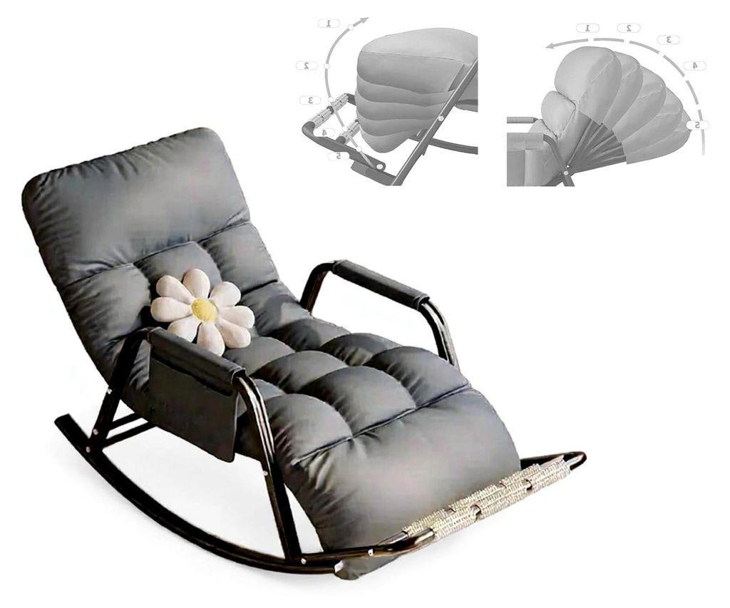 Wetterfester Schaukelstuhl für den Außenbereich mit abnehmbaren Kissen und verstellbarer Rückenlehne