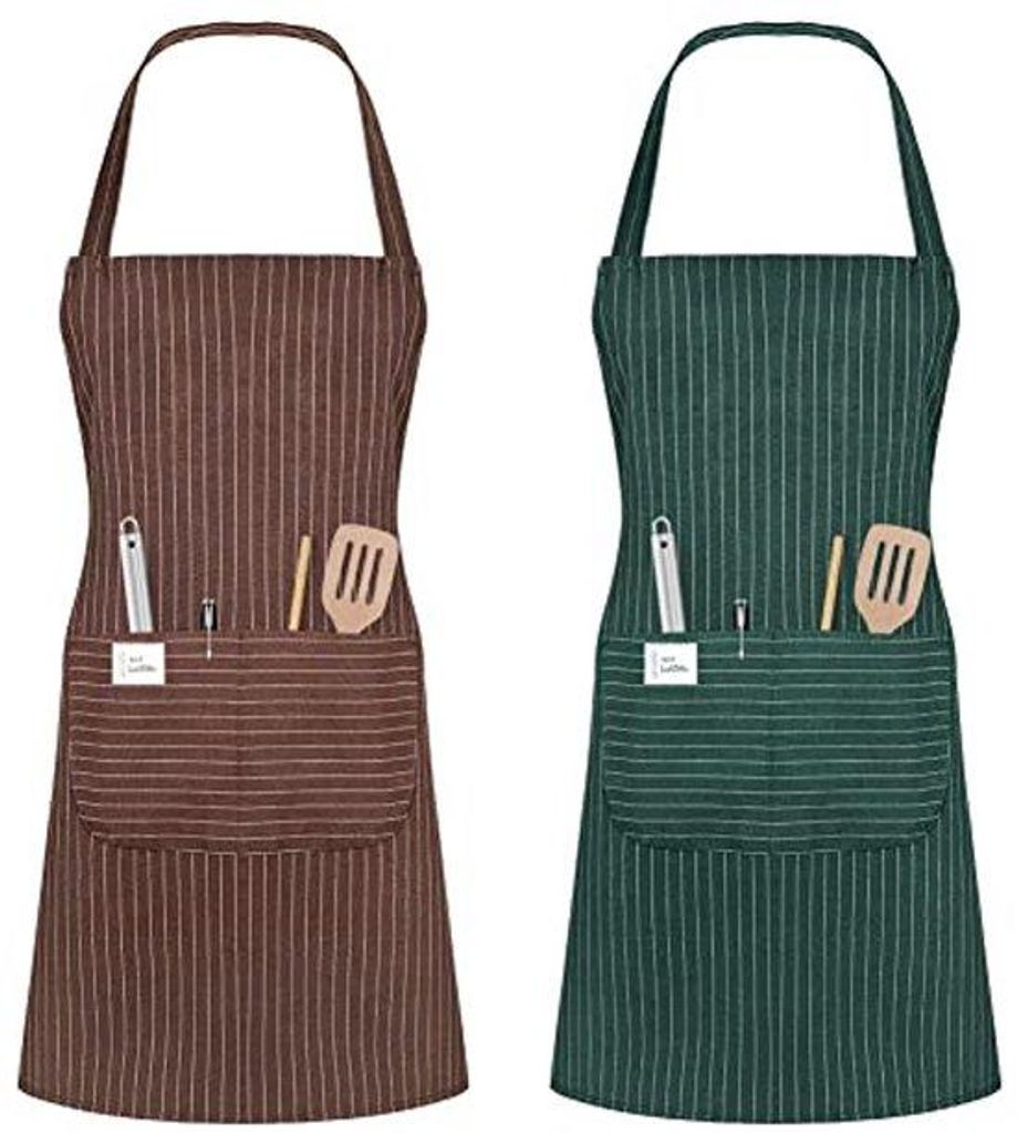 Ultiluxe Kochschürze - 2er Set - Küchenschürze mit Taschen - Verstellbar - 70 x 66 cm - Braun/Grün