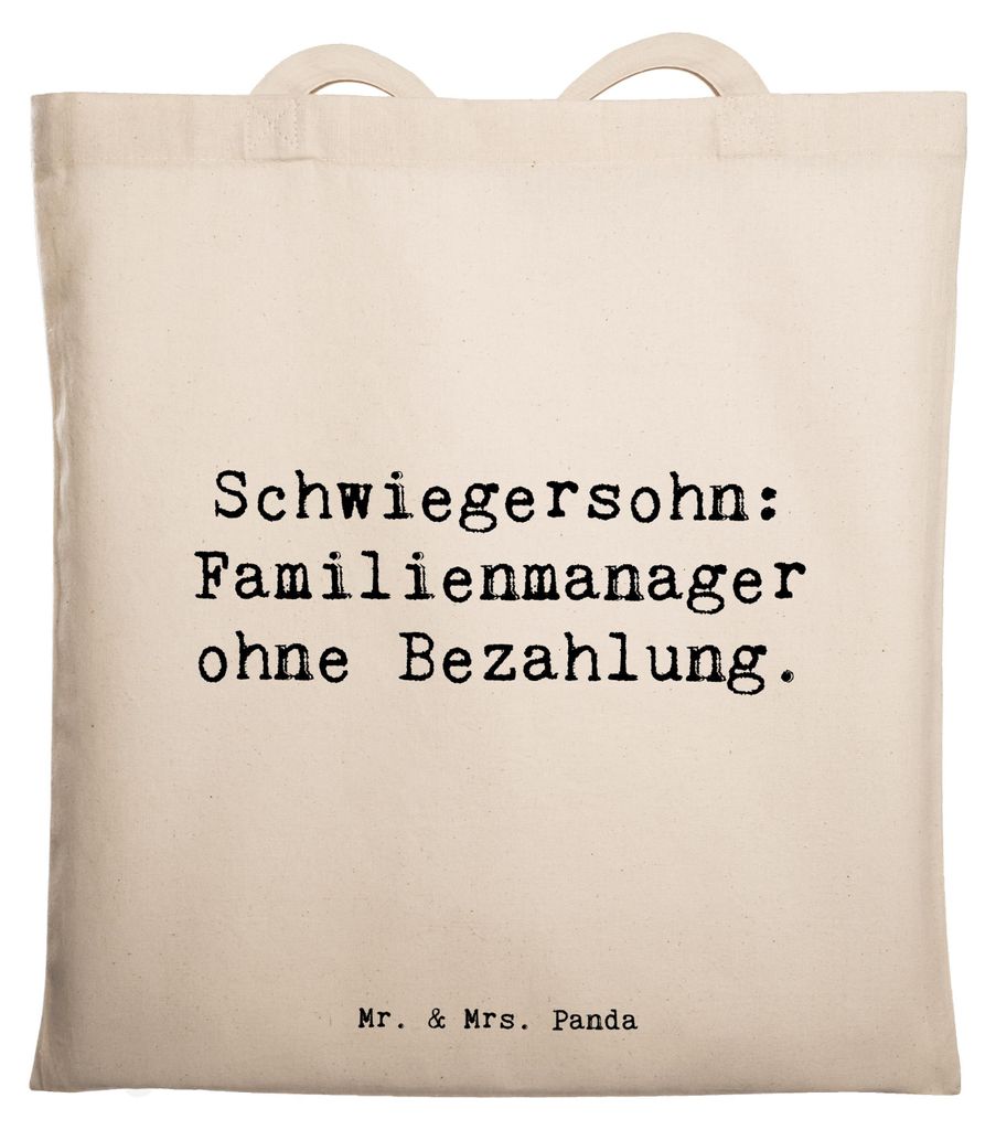 Mr. & Mrs. Panda Stoffbeutel Spruch Schwiegersohn Manager - Transparent - Geschenk, Tasche, Humor, canvas, Familienleben, Familienmanager, persönl...