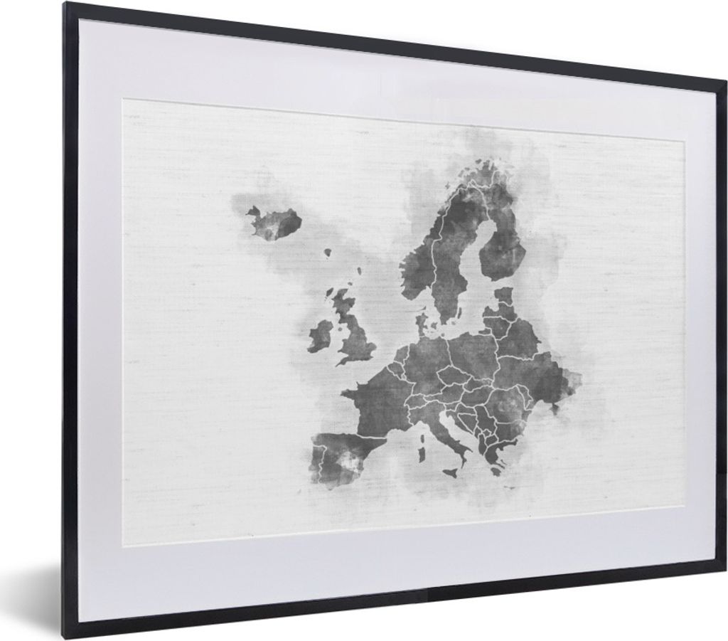 MuchoWow Gerahmtes Poster Europakarte mit einem gewebten Muster auf dem Hintergrund - schwarz und weiß 40x30 cm - Poster mit Schwarzem Bilderrah...