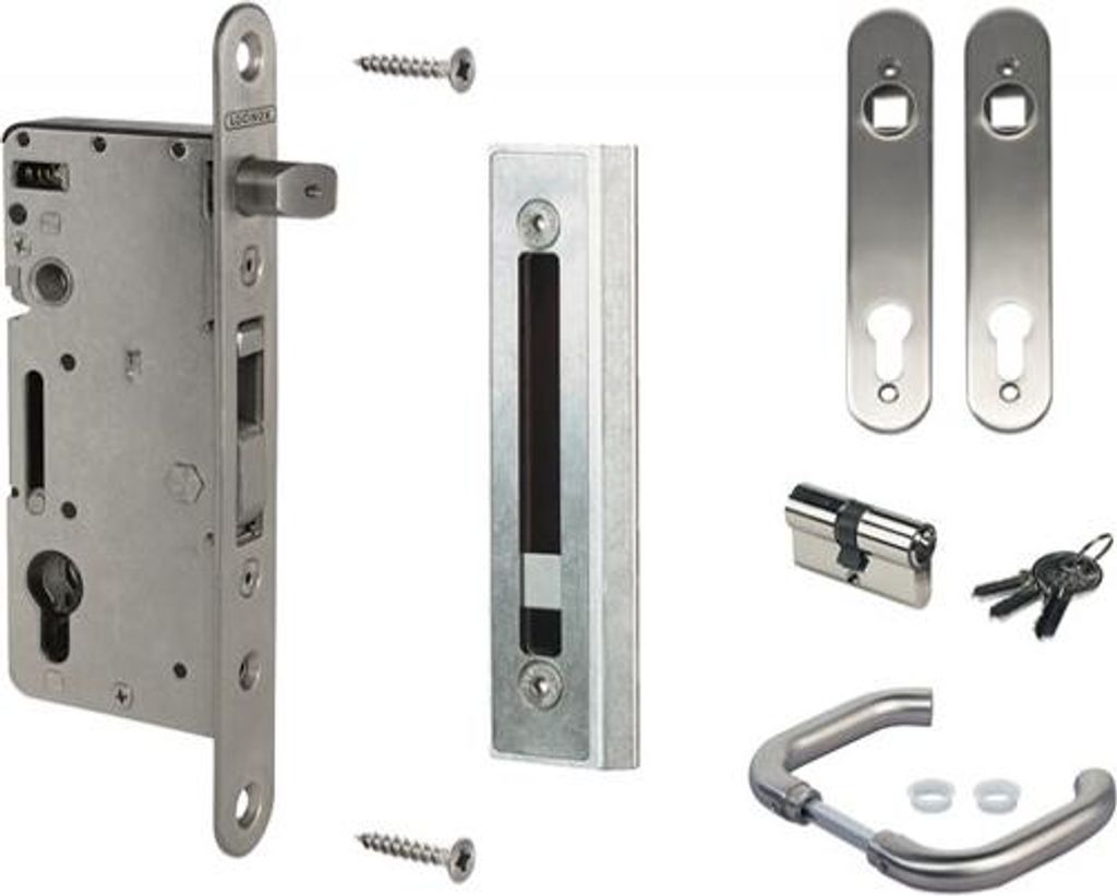 Locinox H-Wood Set für Holztore (Edelstahlschloss, Griff mit Edelstahlplatten, Einsatz, Riegel)