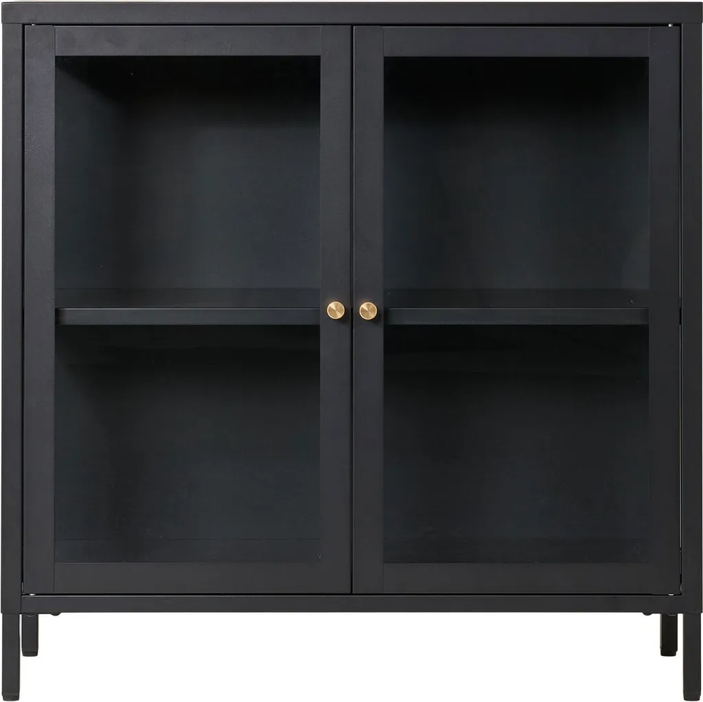 Buffet bas vitré pour salon et bureau Rootz en acier noir 80 cm