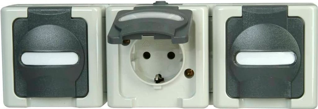 Kopp Blue Electric Aufputz-Feuchtraum 3-fach Steckdose mit Klappdeckel waagerecht