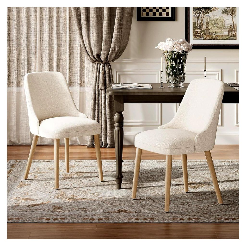 Esszimmerstühle 2er Set, Gepolsterter Stuhl mit Holzbeinen, Hohe Rückenlehne für Esszimmer/Restaurant/Café, Beige