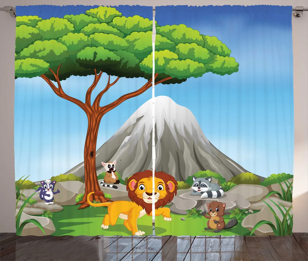 Rideau rustique imprimé Lion ABAKUHAUS 280x225 cm avec Crochets Inclus