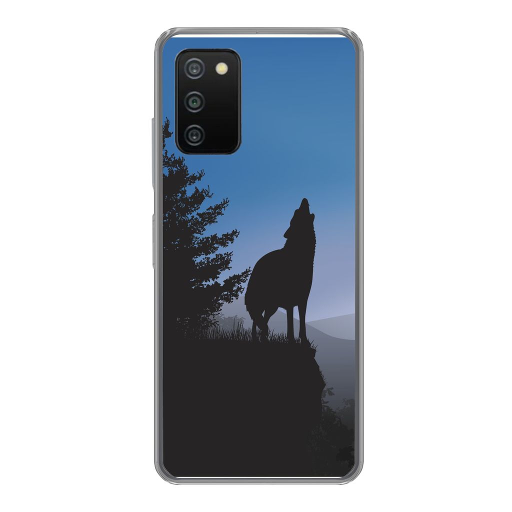 MuchoWow Handyhülle Schutzhülle Hülle für Samsung Galaxy A03s Wolf - Bäume - Scherenschnitt Silikon Softcase Handy Hülle - Schutz