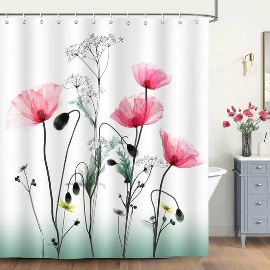 Fini les moisissures avec ce rideau de douche coquelicot imperméable