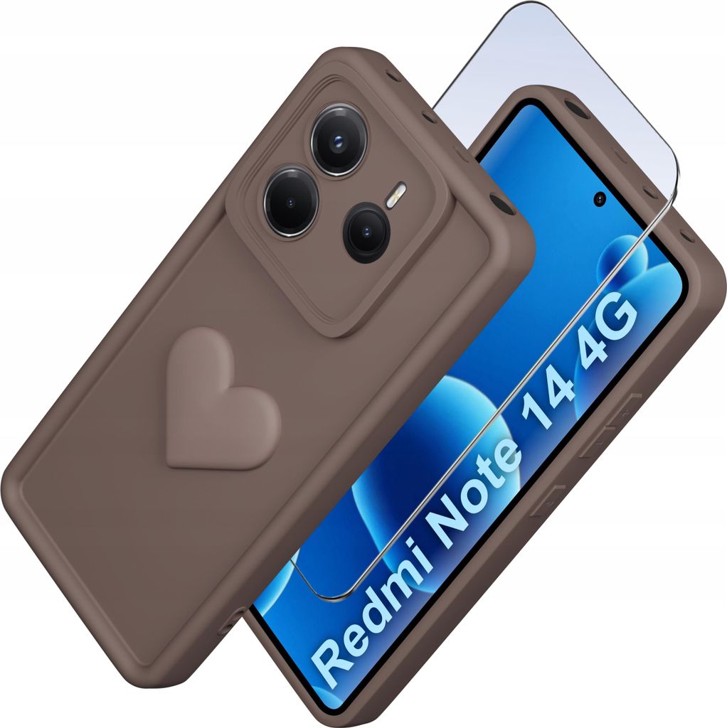 Etui für Xiaomi Redmi Note 14 5G aus mattem Silikon mit Herz + 9H-Glas