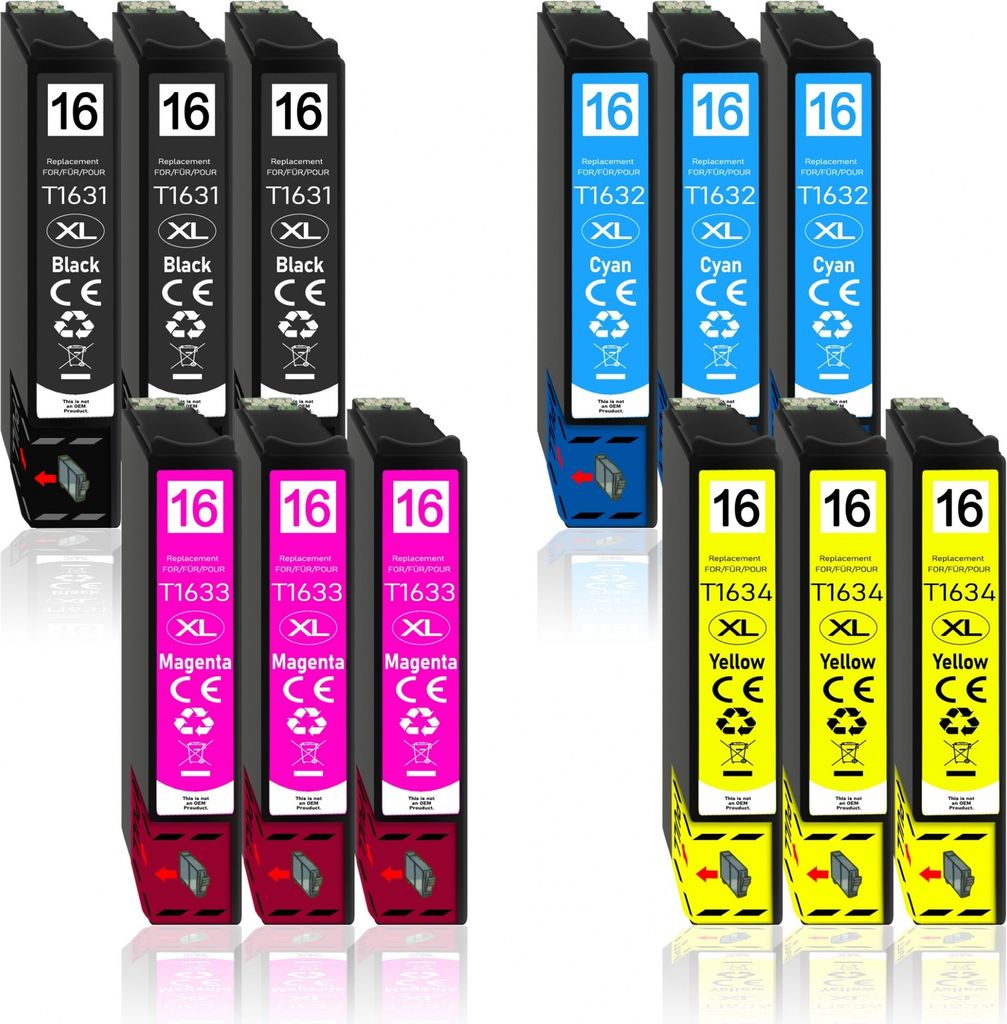12er Pack Druckerpatronen 16 16XL kompatibel mit Epson WF-2650