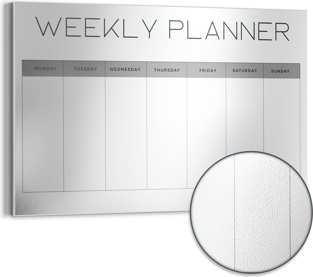 DEQORI Magnettafel Metall 90x60 cm 'Planer V2 Weiß (EN)' Whiteboard Pinnwand Büro