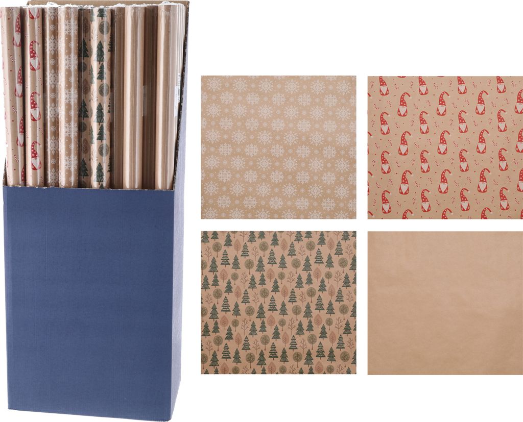 Geschenkpapier Nature 50er Pack 4 Motive à 6 Stück naturfarben bunt Weihnachten Weihnachtsmotiv 70x200cm Verpackung Papier Geschenkpapierrolle