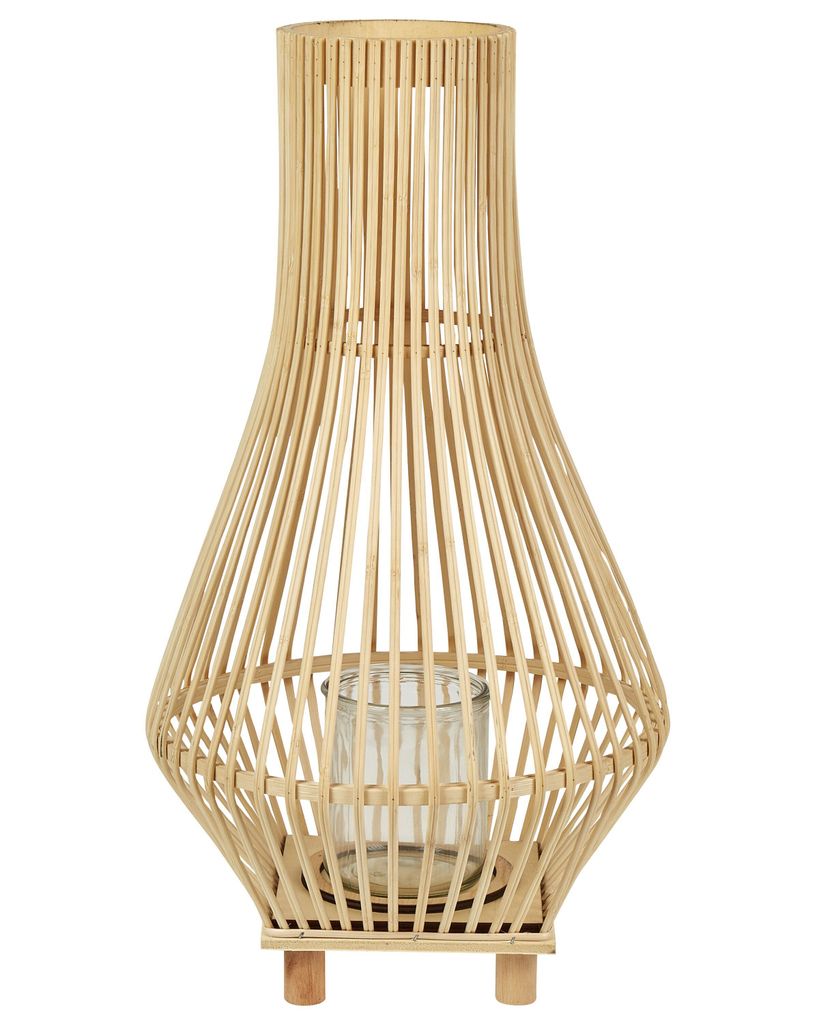 BELIANI Laterne Hellbraun Weidenholz Vasenform mit Glaseinsatz Lamellen-Optik Boho Design Wohnaccessoires Dekoartikel Tischdekoration