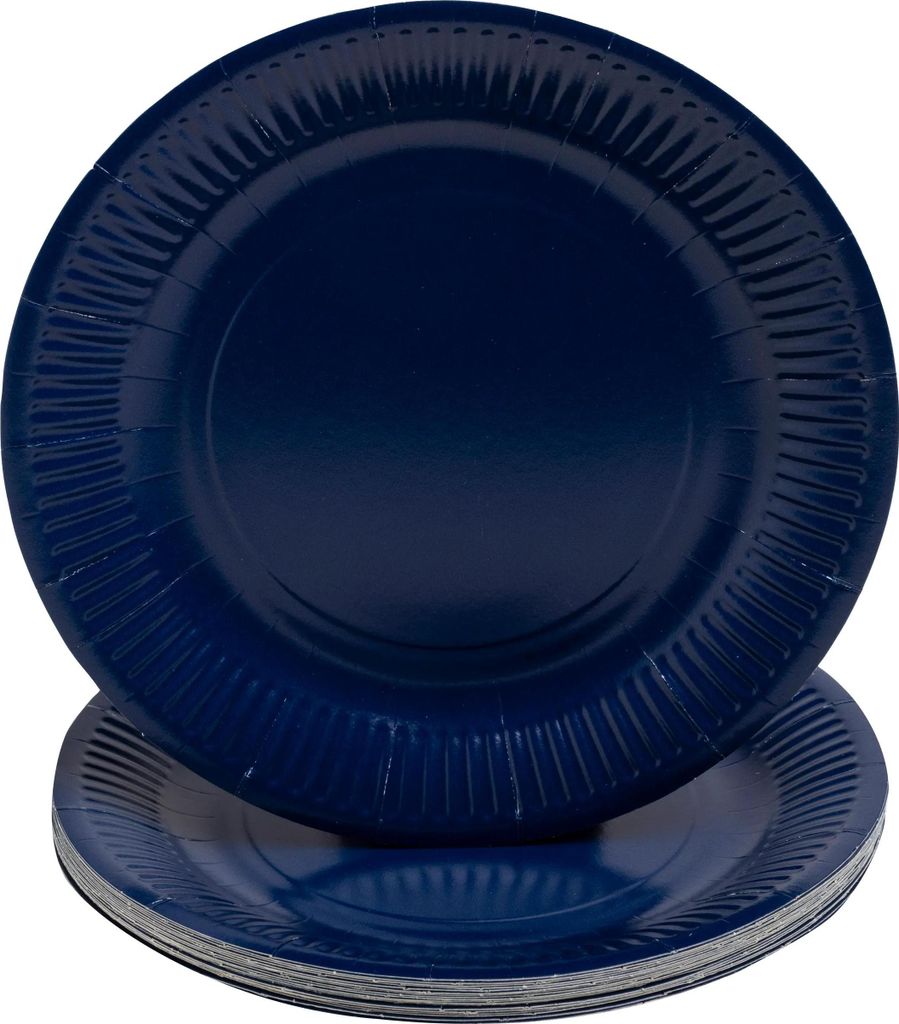 Pronappe 25x Runde Pappteller, 20 St Ø 23 cm 100% plastikfrei Marineblau 79212I