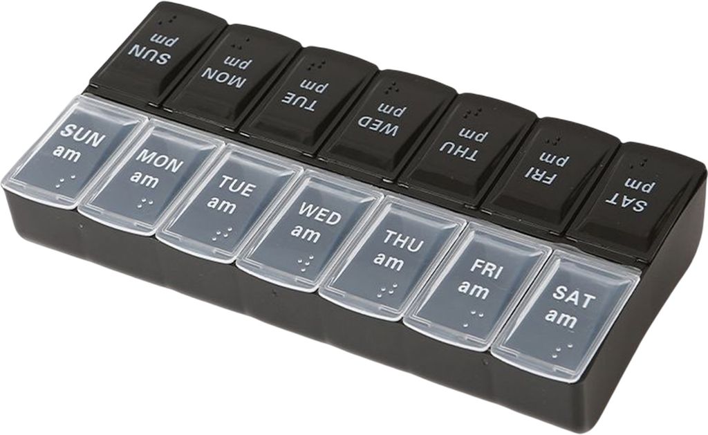 Pillendose mit Buchstaben, Doppelreihen, 14 Fächer, unabhängiger Deckelverschluss, feuchtigkeitsbeständig, 7 Tage wöchentliche Tablettenbox, He...