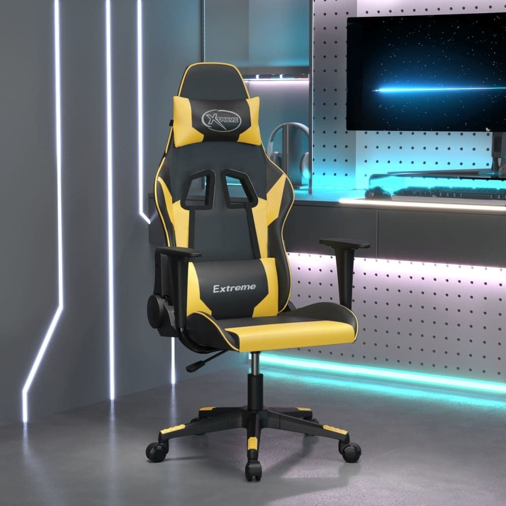 Möbel Gaming-Stuhl Schwarz und Golden Kunstleder 2024