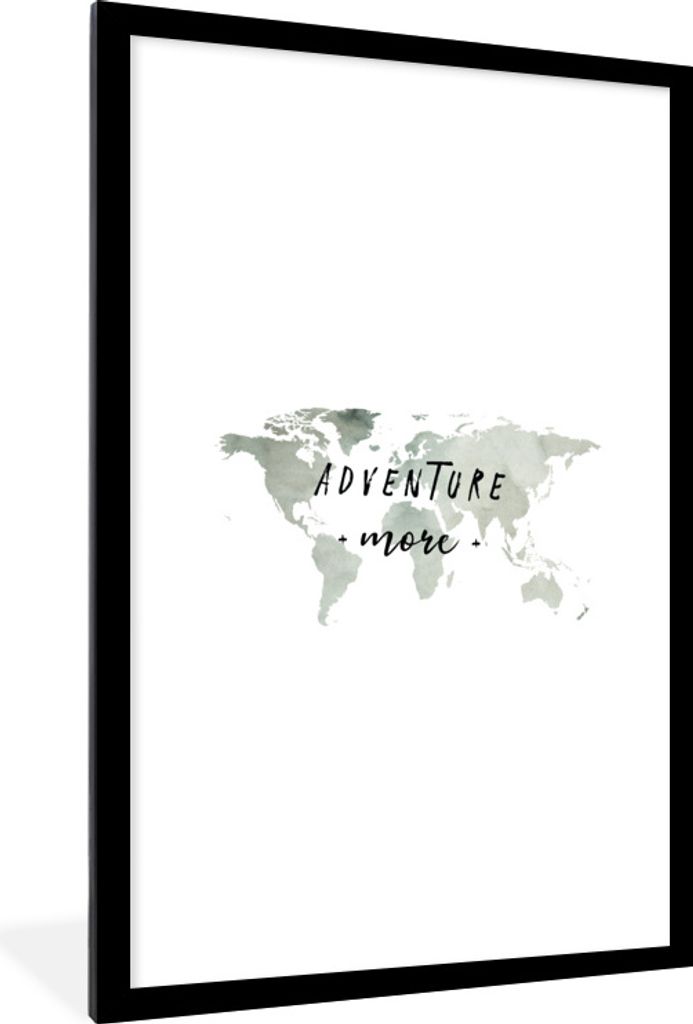 MuchoWow Gerahmtes Poster Weltkarte - Aquarellfarbe - Abenteuer 60x90 cm - Poster mit Schwarzem Bilderrahmen Wandposter Rahmen Foto Bilder - Deko...