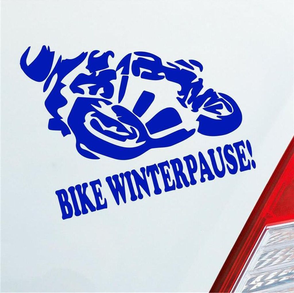Auto Aufkleber Motorrad Bike Winterpause! Moped Bike Mopped 11x10 cm Dunkelblau Sticker Heckscheibenaufkleber