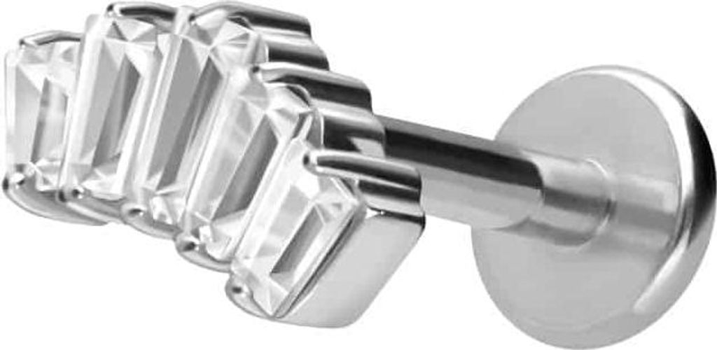 Ohrpiercing, Nasenpiercing Titan Labret mit Innengewinde 5 EINGEFASSTE KRISTALLRECHTECKE Silber Stablänge: 6mm | Stabstärke: 1,6mm