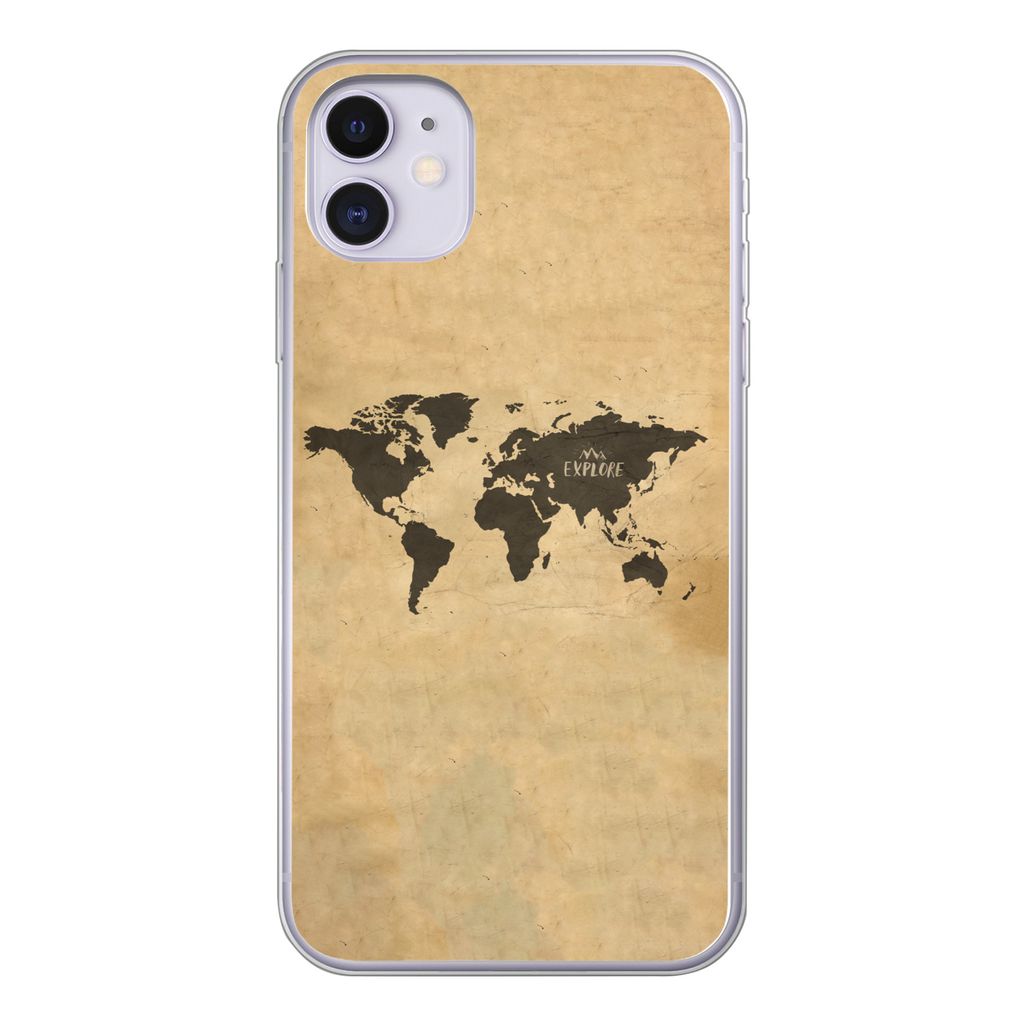MuchoWow Handyhülle Schutzhülle Hülle für iPhone 11 Weltkarte - Vintage - Erforschen Silikon Softcase Handy Hülle - Handytasche