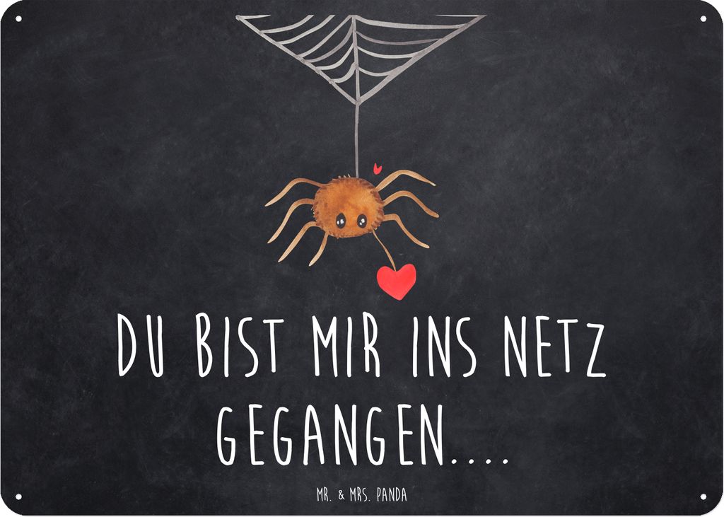 Mr. & Mrs. Panda Wandbild Spinne Agathe Liebe DIN A6 - Kreidetafel - Geschenk, wandtafel, Blechschild, tafel, Liebesgeschenk, Liebesbeweis, Blechta...