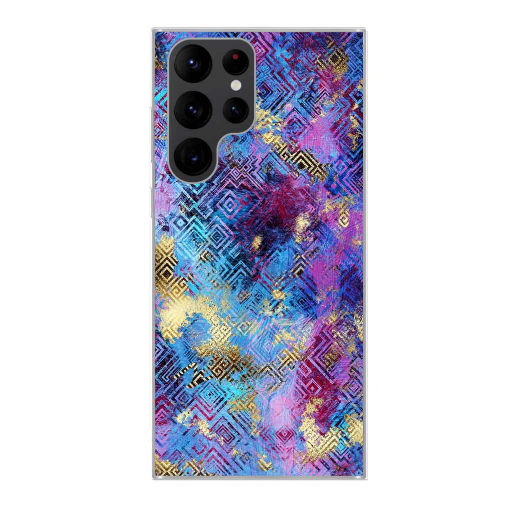 MuchoWow Handyhülle Schutzhülle Hülle für Samsung Galaxy S22 Ultra Marmor - Farbe - Geometrische Formen Silikon Softcase Handy Hülle - Abbil...